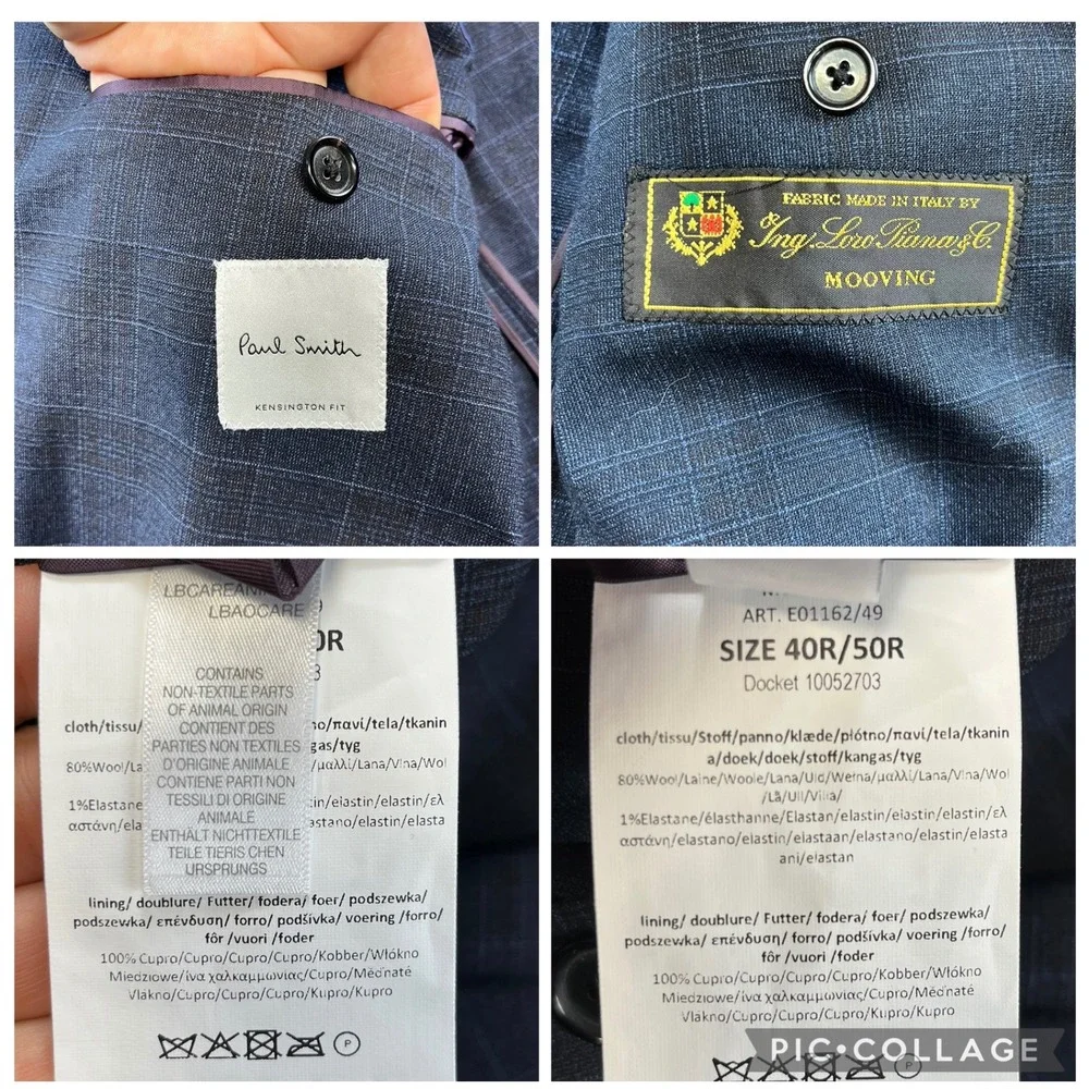 Paul Smith Loro Piana Wool Blazer Mens 40R Blue Glen Plaid Kensington Fit Italy